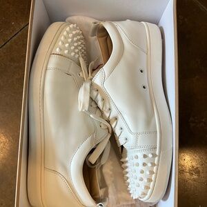 White Christian Laboutin Louis Junior Spikes Cap-Toe (with box)